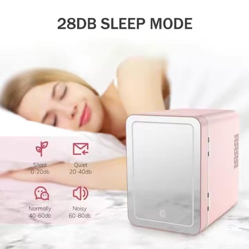 ثلاجة صغيرة لمستحضرات التجميل مزودة بمرآة أبيض