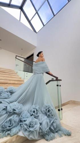 فستان سهرة شيفون ورد