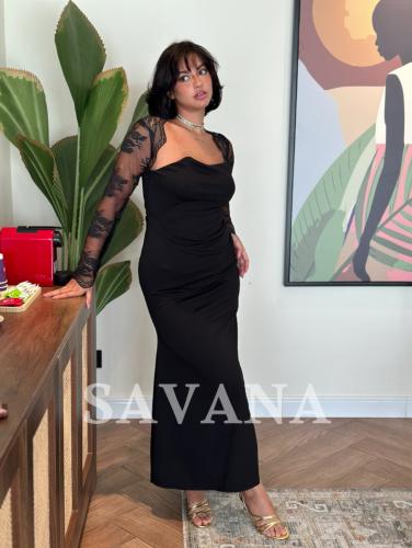 فستان اسود كم طويل