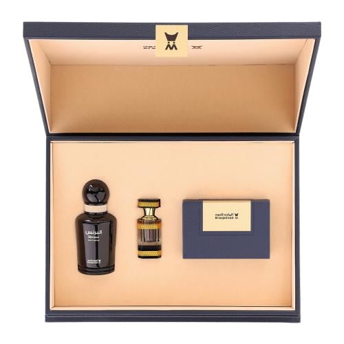 صندوق هدايا جلد أزرق - عود موروكي محسن 28 جم - دهن...