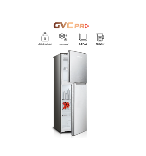 ثلاجة جي في سي برو 6.4 قدم 182 لتر ثلج بابين لون سلفر GVCPRO GVDS-300-S