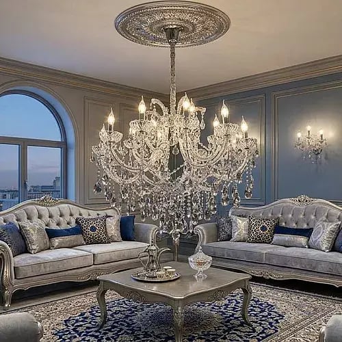 نجف شمعدان فضي فاخر بقاعدة E14 | تصميم كلاسيكي قطر...