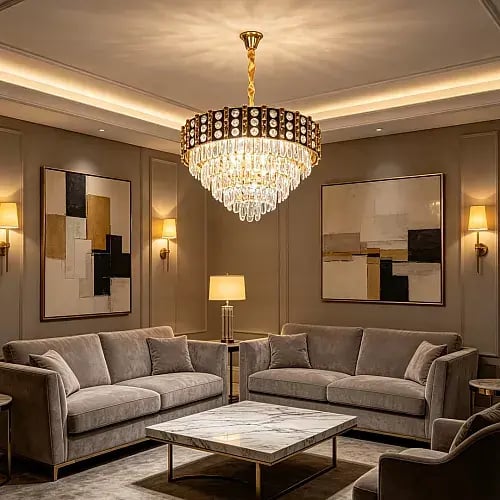 علاقي سقفي ذهبي E14 بـ9 لمبات | قطر 60 سم بتصميم مودرن