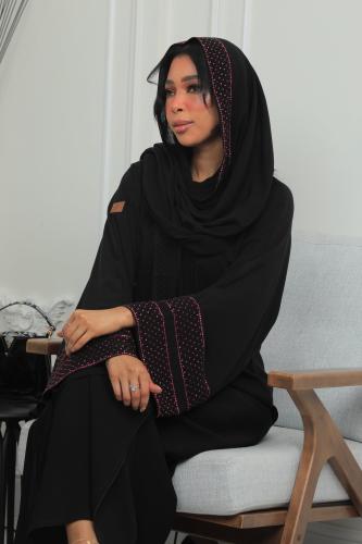 عباية كريب حرير اسود-روح