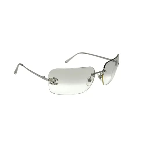 chanel vintage rimless light grey silver sunglasses