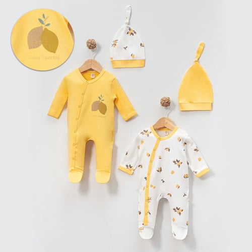 طقم اوفراول 4 قطع للأولاد والبنات بلون أصفر وأبيض...