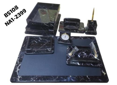 طقم مكتبي خشبي 8 قطع لون اسود بدون لوحة اسم على شك...