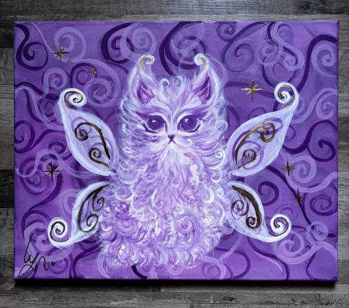 magical purple cat painting