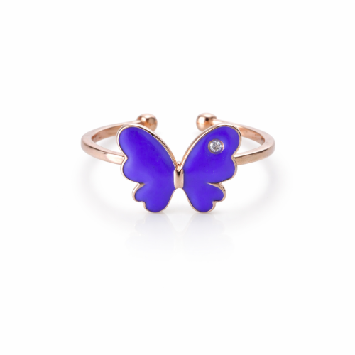 Children's 18-karat gold ring, blue butterfly desi...