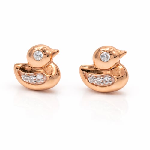 Children's 18-karat gold duck design earrings, ros...