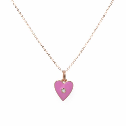 Children's 18-karat gold necklace, pink rose heart...