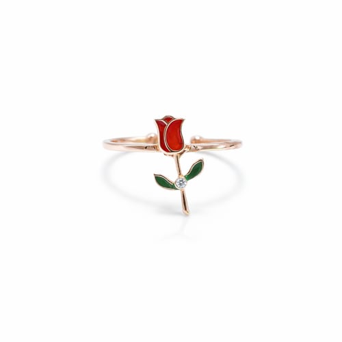 Children's 18-karat gold ring, rose design, red fl...