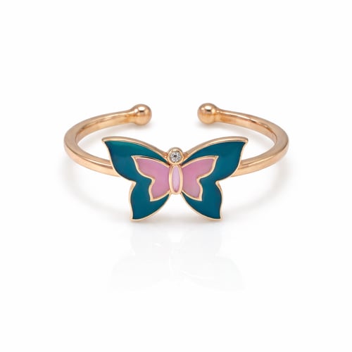 Children's gold ring with butterfly design, enamel...