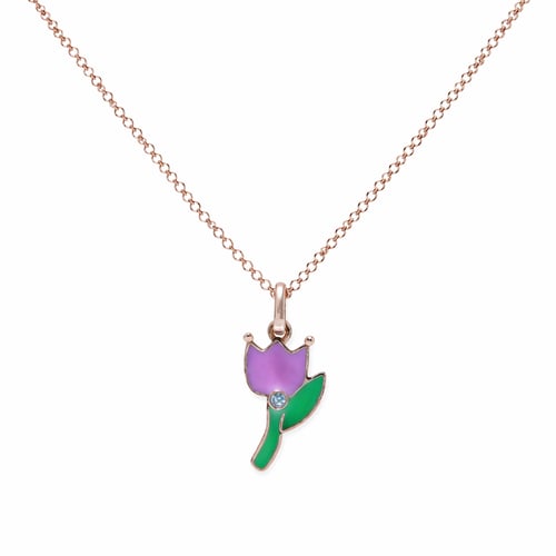 Children's 18-karat gold necklace with a violet fl...