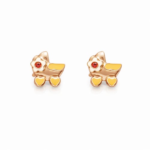 Children's 18-karat gold ring, cute stroller desig...