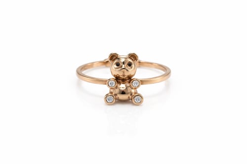Children's 18 karat gold ring, rose design, bear s...
