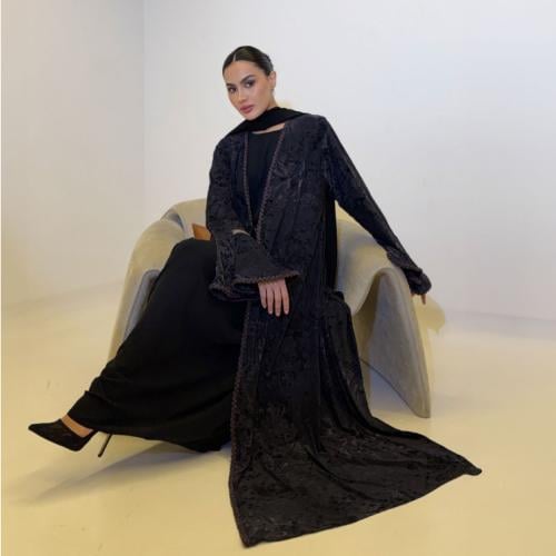 Black floral stretch abaya