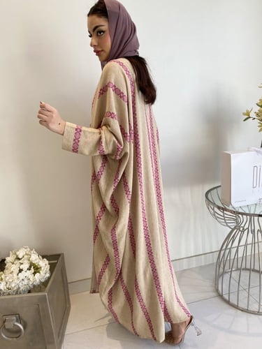 Dl16 عبايه لينن هندي مشجر ( بنفسجي وبيج )