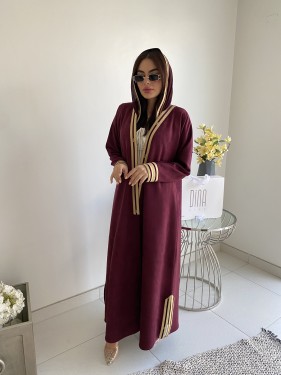 Dl09 عبايه شمواه باللون عنابي