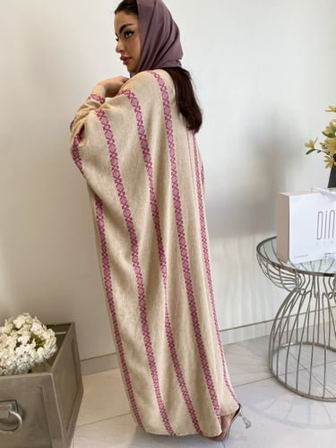 Dl16 عبايه لينن هندي مشجر ( بنفسجي وبيج )