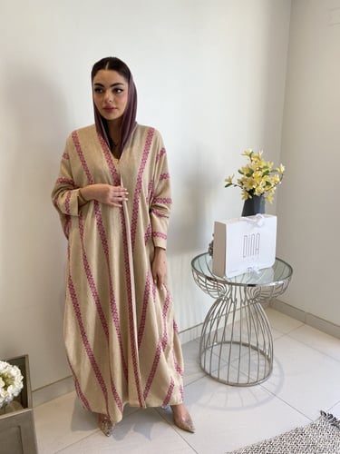 Dl16 عبايه لينن هندي مشجر ( بنفسجي وبيج )