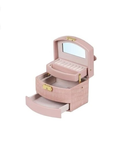 شنطة تنظيم اكسسوارات ومجوهرات متعددة الطوابق وردي