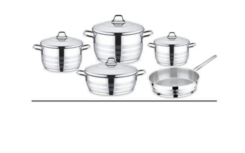 طقم قدور ستيل 9 قطع التركية الفاخرة بغطاء ستيل 18/...