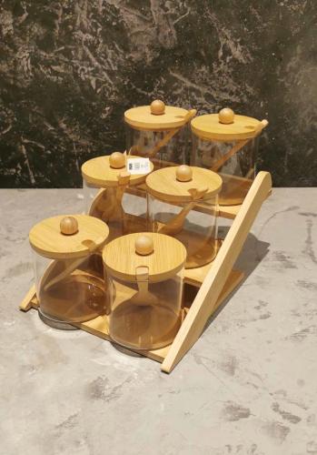 طقم علب بهارات خشبية 6 حبات