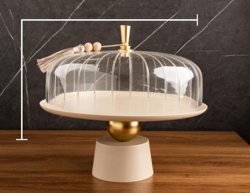 صحن تقديم الكيك استيل لون بيج