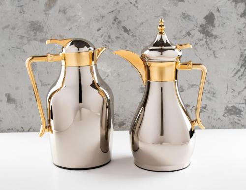اطقم ترامس القهوة والشاي بالون الذهبي والفضي اللام...