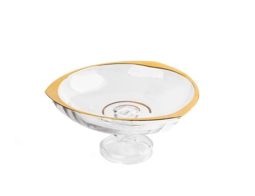 صحن تقديم حلاوة مثلث عميق حواف ذهبي فاخر