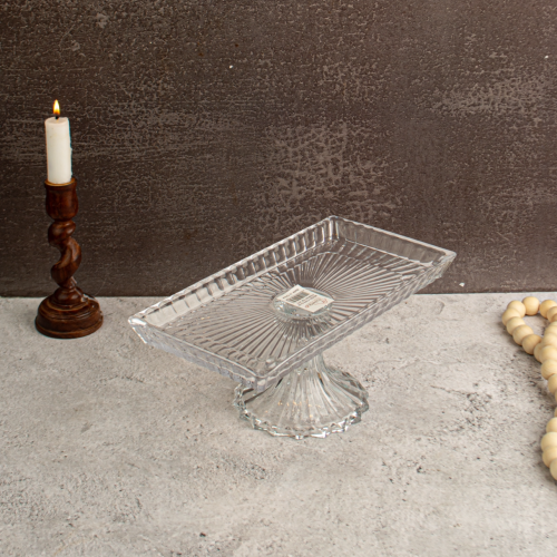 صحن تقديم كريستال مستطيل قزاز صغير بقاعدة