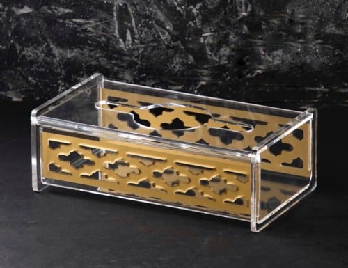 علبة مناديل اكريلك ذهبي