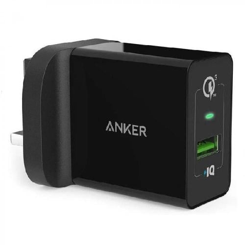 راس شاحن انكر مدخل USB لون اسود يدعم الشحن السريع