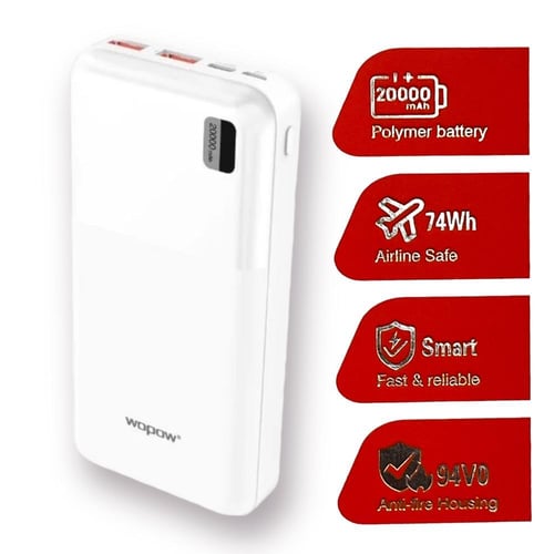 شاحن متنقل بقوة 20000mAh بمنفذين يو اس بي ومنفذ تا...