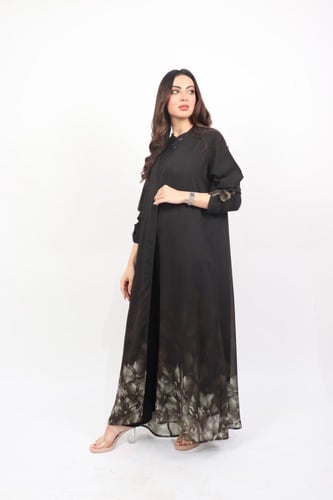 عباية بالوردة باللون زيتي