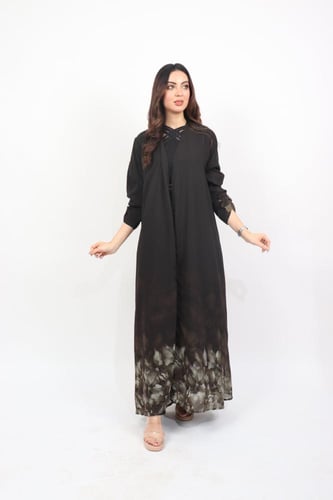 عباية بالوردة باللون زيتي