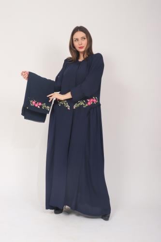 عباية مطرزة من الخصر كحلي