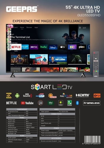 GLED5508SFHD : 55" UHD/4K شاشة جيباس 55 سمارت 4K