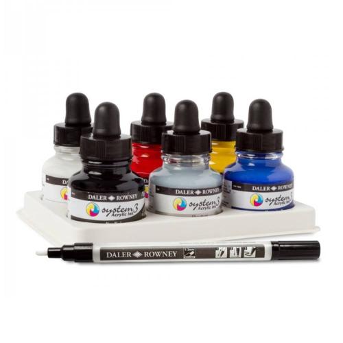 طقم 6 الوان اكريلك ديلر روني مع قلم ماركر