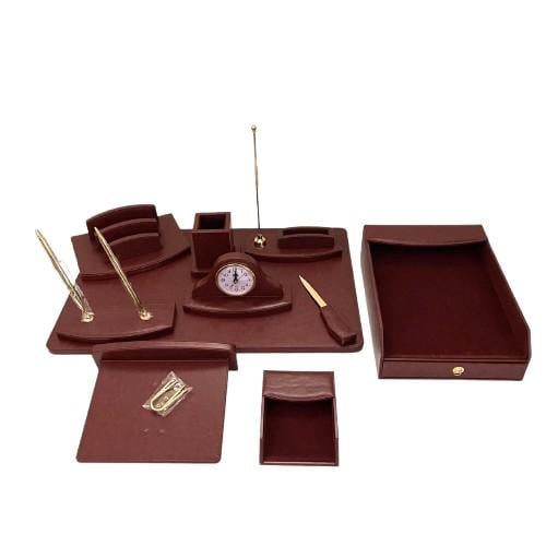 طقم مكتب بني جلد فاخر 10 قطع