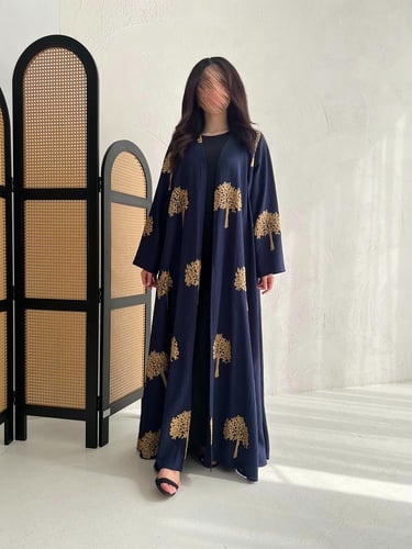 عباية لينن دبل كلوش نقش شجر