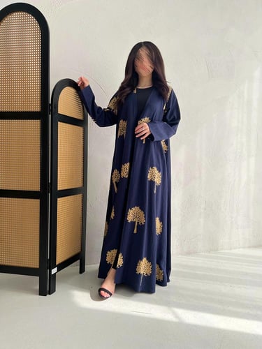 عباية لينن دبل كلوش نقش شجر