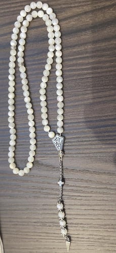 سبحة 100 خرزة صدف حجم 6 mm فضي