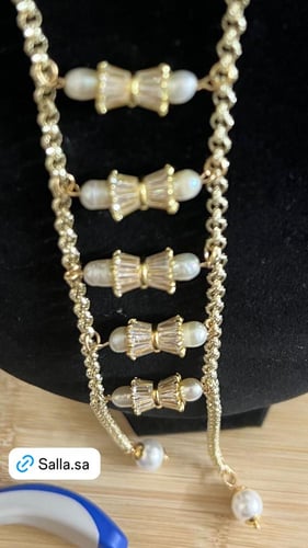 سلسال طويل لولو كرستال طويل مطلي بالذهب