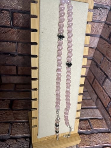 حجر عين القط الوردي مسبحة X سوارة