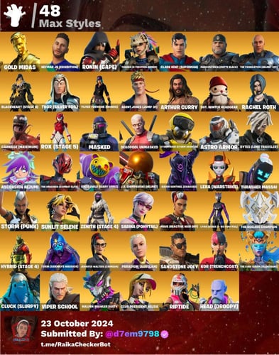 طور الزومبي+جون ويك+مايدس كامل+بلاك ادم+199سكن