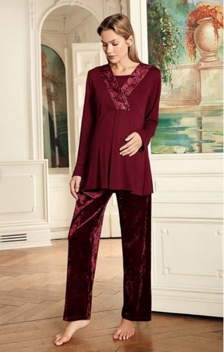 بيجامة استقبال مخمل 3 قطع