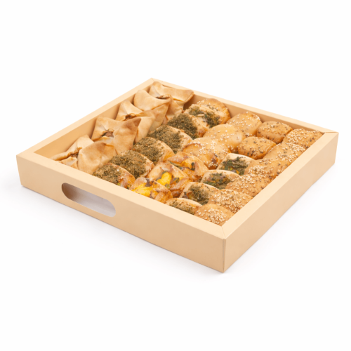Mini box of savory pastries and baked goods