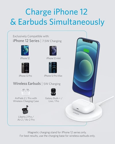 شاحن أنكر وايرلس باور ويف ماق سيف 2 في 1 لايت - أب...